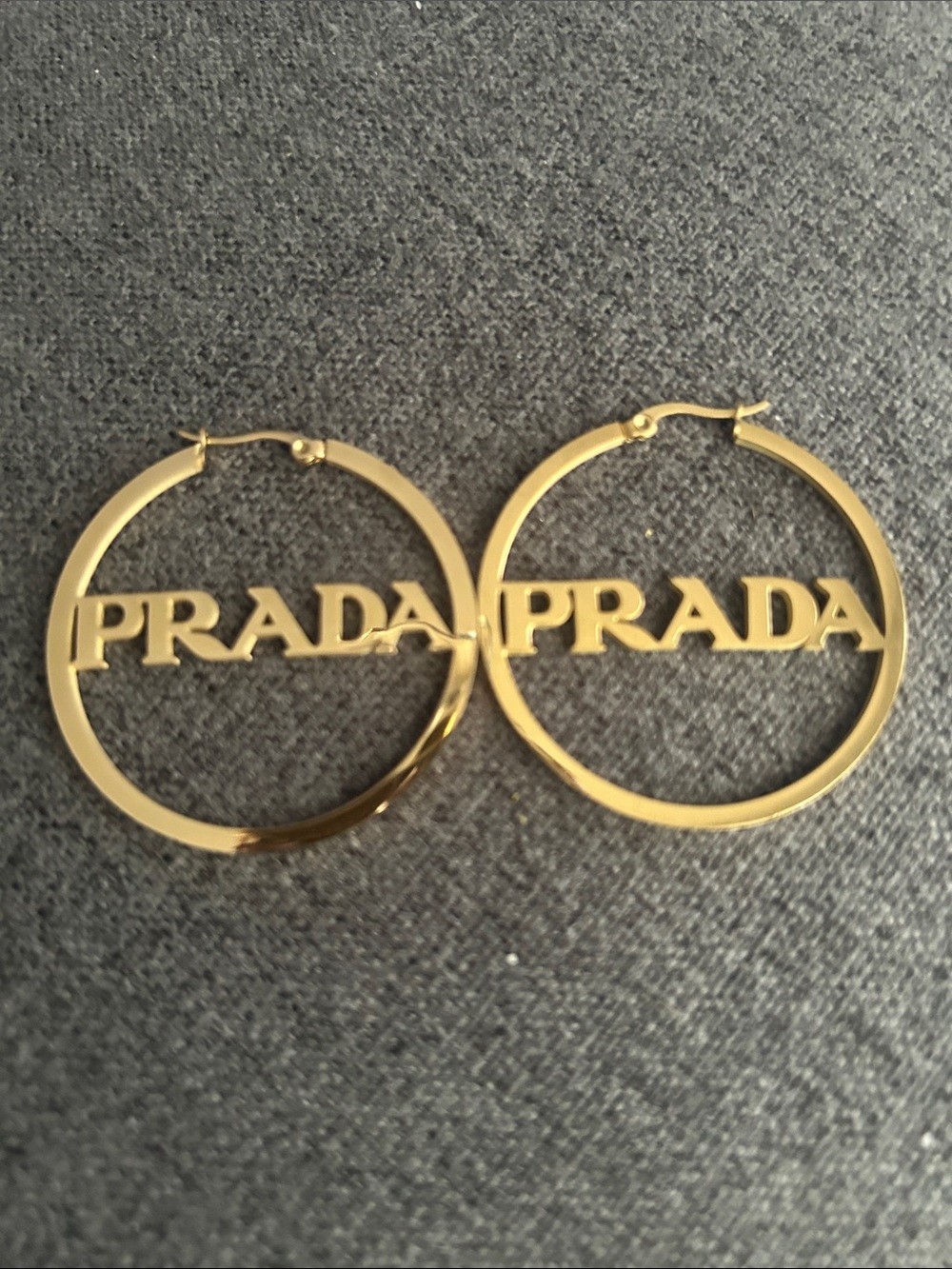 Prada Gold Tone Logo Hoop Earrings- Fashion jewelry